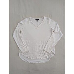 Eileen Fisher Womens White V-Neck Long Sleeve Pullover Blouse Top Minimalist